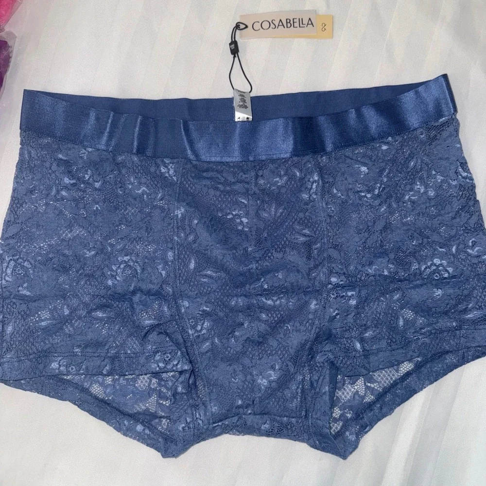 Cosabella Never Say Never Mens Lace Boxer Briefs Blue Floral Underwear New Large